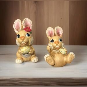 Vtg Easter Bunny Figurines Decor Hand-painted Made in Korea Whimsical Cottage